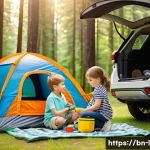 오토캠핑 준비 가이드 - **"A family of three (a mother, a father, and their toddler, who is dressed in play clothes over a c...