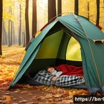 초보자를 위한 캠핑 준비물 - **Prompt:** "A serene and inviting four-season camping tent pitched in a picturesque autumn forest. ...
